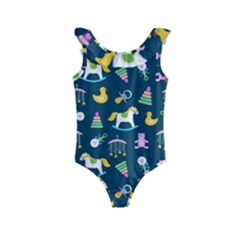 Cute Babies Toys Seamless Pattern Kids  Frill Swimsuit by Apen