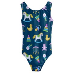 Cute Babies Toys Seamless Pattern Kids  Cut-out Back One Piece Swimsuit by Apen