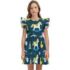 Cute Babies Toys Seamless Pattern Kids  Winged Sleeve Dress by Apen