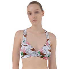 Seamless Pattern Coconut Piece Palm Leaves With Pink Hibiscus Sweetheart Sports Bra by Apen