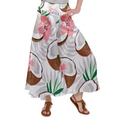 Seamless Pattern Coconut Piece Palm Leaves With Pink Hibiscus Women s Satin Palazzo Pants by Apen