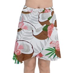 Seamless Pattern Coconut Piece Palm Leaves With Pink Hibiscus Chiffon Wrap Front Skirt by Apen