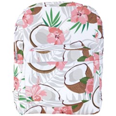 Seamless Pattern Coconut Piece Palm Leaves With Pink Hibiscus Full Print Backpack by Apen