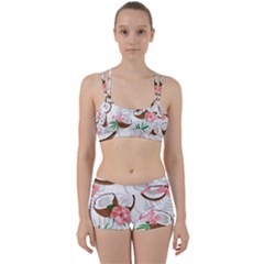 Seamless Pattern Coconut Piece Palm Leaves With Pink Hibiscus Perfect Fit Gym Set by Apen