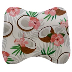 Seamless Pattern Coconut Piece Palm Leaves With Pink Hibiscus Velour Head Support Cushion by Apen