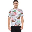 Seamless Pattern Coconut Piece Palm Leaves With Pink Hibiscus Men s Short Sleeve Rash Guard View1