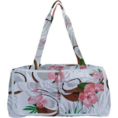 Seamless Pattern Coconut Piece Palm Leaves With Pink Hibiscus Multi Function Bag by Apen