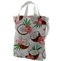 Seamless Pattern Coconut Piece Palm Leaves With Pink Hibiscus Canvas Messenger Bag by Apen