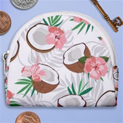 Seamless Pattern Coconut Piece Palm Leaves With Pink Hibiscus Horseshoe Style Canvas Pouch by Apen