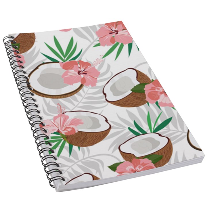 Seamless Pattern Coconut Piece Palm Leaves With Pink Hibiscus 5.5  x 8.5  Notebook