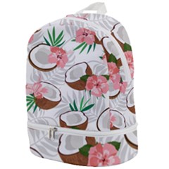 Seamless Pattern Coconut Piece Palm Leaves With Pink Hibiscus Zip Bottom Backpack by Apen