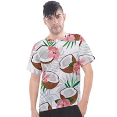 Seamless Pattern Coconut Piece Palm Leaves With Pink Hibiscus Men s Sport Top by Apen