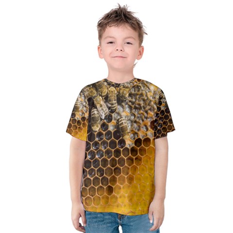 Honeycomb With Bees Kids  Cotton T-shirt by Apen