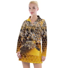 Honeycomb With Bees Women s Long Sleeve Casual Dress by Apen