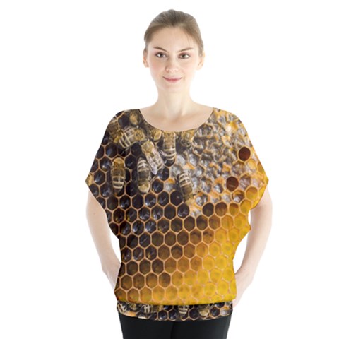 Honeycomb With Bees Batwing Chiffon Blouse by Apen