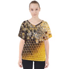 Honeycomb With Bees V-neck Dolman Drape Top by Apen