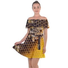 Honeycomb With Bees Off Shoulder Velour Dress by Apen