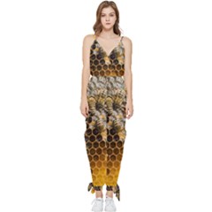 Honeycomb With Bees Sleeveless Tie Ankle Chiffon Jumpsuit by Apen