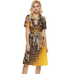 Honeycomb With Bees Button Top Knee Length Dress by Apen