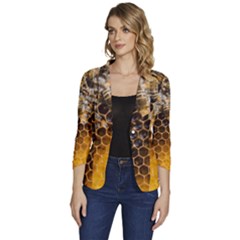 Honeycomb With Bees Women s One-button 3/4 Sleeve Short Jacket by Apen