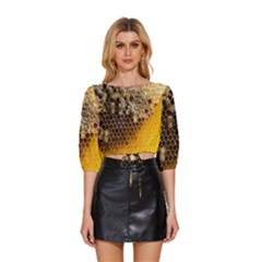 Honeycomb With Bees Mid Sleeve Drawstring Hem Top by Apen