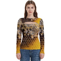 Honeycomb With Bees Women s Cut Out Long Sleeve T-shirt