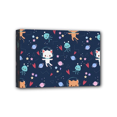 Cute Astronaut Cat With Star Galaxy Elements Seamless Pattern Mini Canvas 6  X 4  (stretched) by Apen