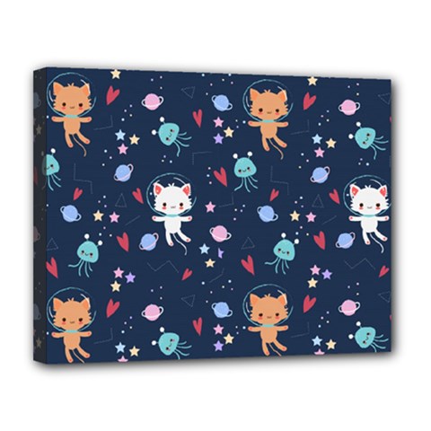 Cute Astronaut Cat With Star Galaxy Elements Seamless Pattern Canvas 14  X 11  (stretched) by Apen