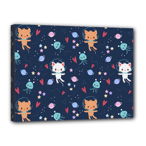 Cute Astronaut Cat With Star Galaxy Elements Seamless Pattern Canvas 16  X 12  (stretched) by Apen