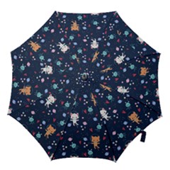 Cute Astronaut Cat With Star Galaxy Elements Seamless Pattern Hook Handle Umbrellas (large) by Apen