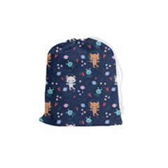 Cute Astronaut Cat With Star Galaxy Elements Seamless Pattern Drawstring Pouch (medium) by Apen