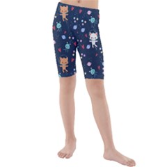 Cute Astronaut Cat With Star Galaxy Elements Seamless Pattern Kids  Mid Length Swim Shorts by Apen