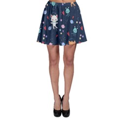 Cute Astronaut Cat With Star Galaxy Elements Seamless Pattern Skater Skirt by Apen