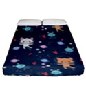 Cute Astronaut Cat With Star Galaxy Elements Seamless Pattern Fitted Sheet (King Size) View1