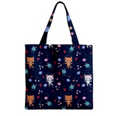 Cute Astronaut Cat With Star Galaxy Elements Seamless Pattern Zipper Grocery Tote Bag by Apen