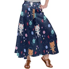 Cute Astronaut Cat With Star Galaxy Elements Seamless Pattern Women s Satin Palazzo Pants by Apen