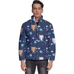 Cute Astronaut Cat With Star Galaxy Elements Seamless Pattern Men s Puffer Bubble Jacket Coat by Apen