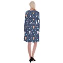 Cute Astronaut Cat With Star Galaxy Elements Seamless Pattern Long Sleeve Velvet Front Wrap Dress View2