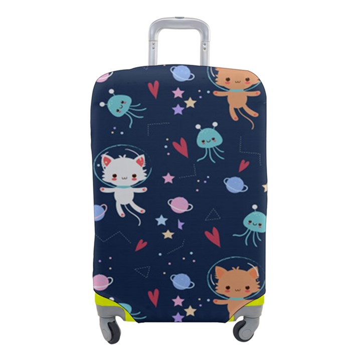 Cute Astronaut Cat With Star Galaxy Elements Seamless Pattern Luggage Cover (Small)