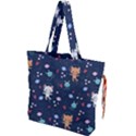 Cute Astronaut Cat With Star Galaxy Elements Seamless Pattern Drawstring Tote Bag View1