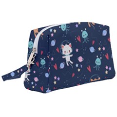 Cute Astronaut Cat With Star Galaxy Elements Seamless Pattern Wristlet Pouch Bag (large) by Apen