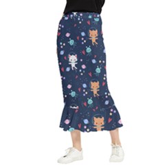 Cute Astronaut Cat With Star Galaxy Elements Seamless Pattern Maxi Fishtail Chiffon Skirt by Apen