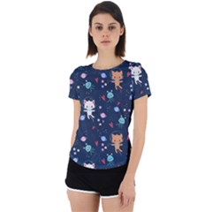 Cute Astronaut Cat With Star Galaxy Elements Seamless Pattern Back Cut Out Sport T-shirt by Apen