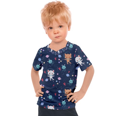 Cute Astronaut Cat With Star Galaxy Elements Seamless Pattern Kids  Sports T-shirt by Apen