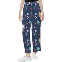 Cute Astronaut Cat With Star Galaxy Elements Seamless Pattern Women s Pants  by Apen