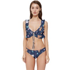 Cute Astronaut Cat With Star Galaxy Elements Seamless Pattern Low Cut Ruffle Edge Bikini Set by Apen