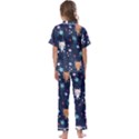 Cute Astronaut Cat With Star Galaxy Elements Seamless Pattern Kids  Satin Short Sleeve Pajamas Set View2