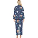 Cute Astronaut Cat With Star Galaxy Elements Seamless Pattern Womens  Long Sleeve Velvet Pocket Pajamas Set View2