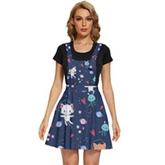 Cute Astronaut Cat With Star Galaxy Elements Seamless Pattern Apron Dress by Apen