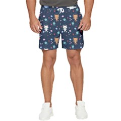 Cute Astronaut Cat With Star Galaxy Elements Seamless Pattern Men s Runner Shorts